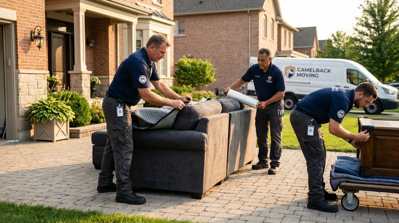 Large estate moving crew wrapping furniture in Union City, OH