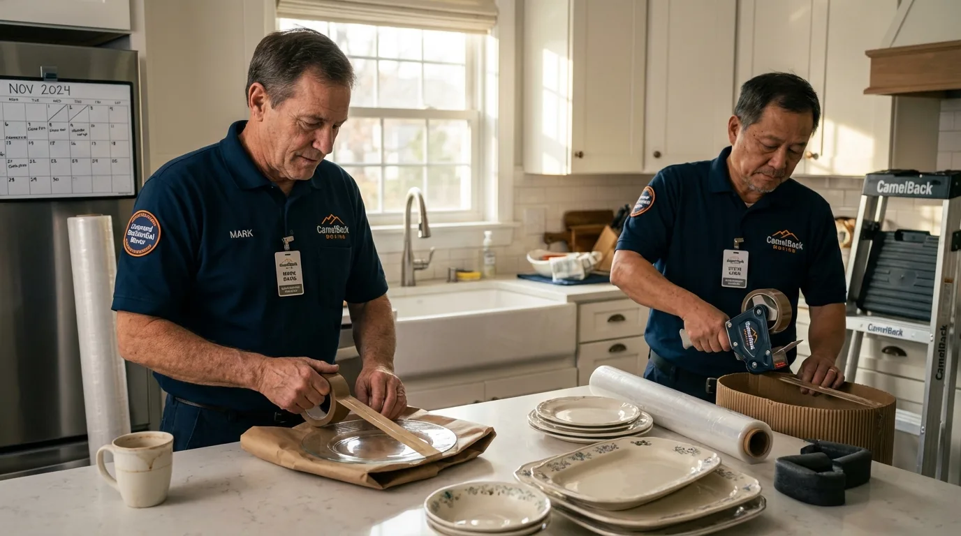Professional crew packing kitchen dishware in Union City, OH